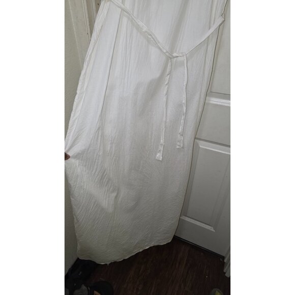Tucker 100% Silk Ivory Spaghetti Strap Maxi Dress Adjustable Waist Tie Size L - Picture 4 of 9
